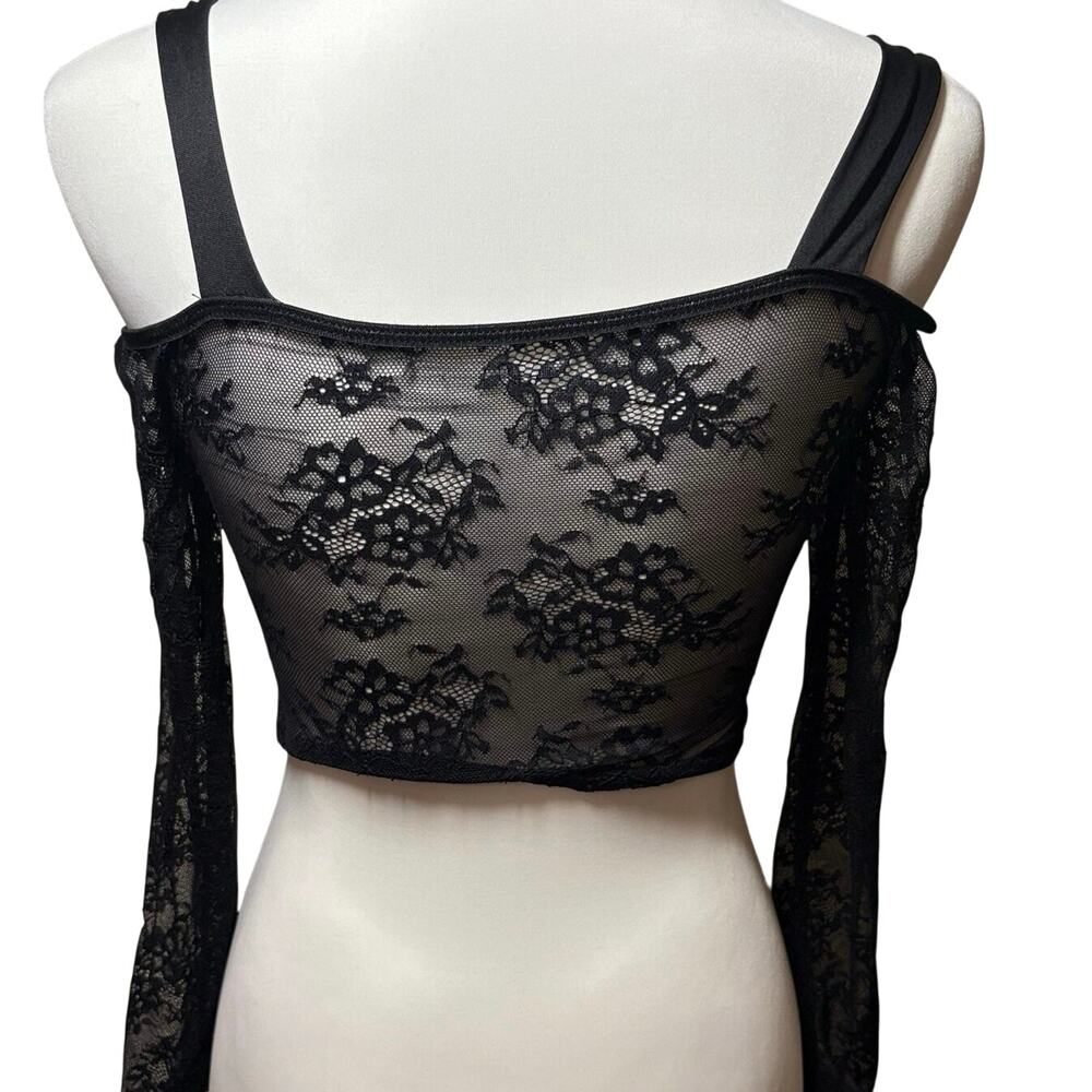 Black Lace Corset Bustier Top Size S Lace Coquette Goth Y2K Sheer Going out top - Picture 3 of 6